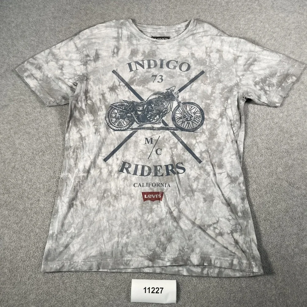 Levi's T Shirt Men Large Gray Tie Dye Motorcycle Graphic Cotton Crew Neck Casual